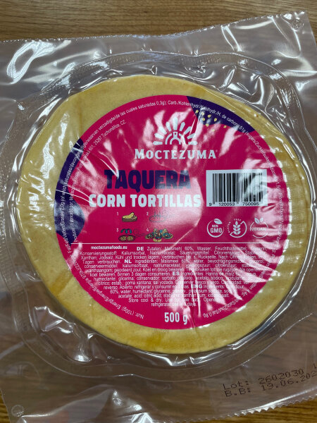 Moctezuma Taquera 12cm Tortillas de Maíz amarillo / Maistortilla (gelber Mais) 500g